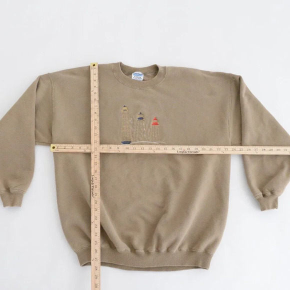 VTG 90'S Gilden  Activewear Heavyweight Lighthouses Sand Crew Neck Sweater XL - Picture 4 of 9